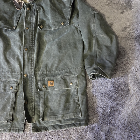 Carhartt C70 Sherpa Lined Jacket XL Mens Green Canvas Duster Chore Barn USA - Picture 11 of 15
